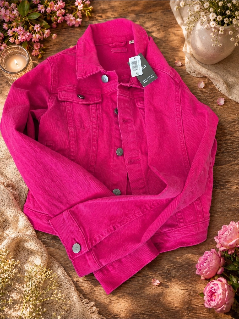 kidpik Vibrant Fuchsia Denim Jacket for Girls